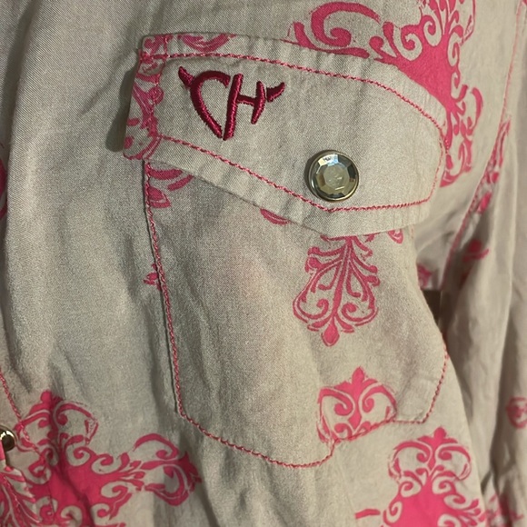 Cowgirl Hardware Pink Cross Printed Snap Up Blouse - Picture 5 of 7